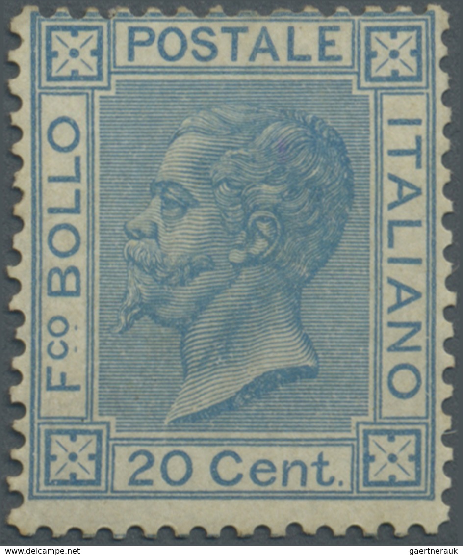 * Italien: 1867, 20c. Blue, Turin Printing, Fresh Colour, Short Perf At Lower Right Otherwise Well Per - Marcophilie