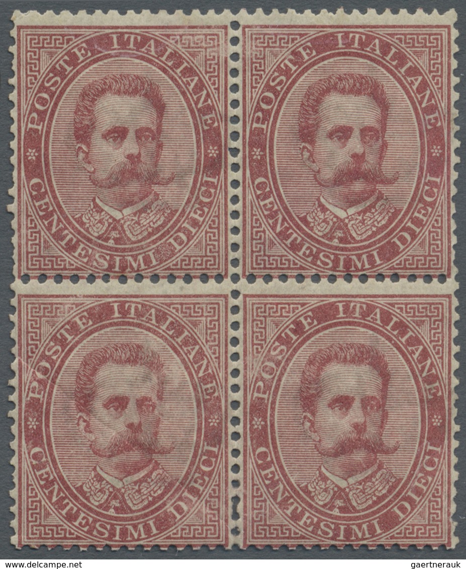 **/ Italien: 1879, König Umberto I. 10 C. Rosakarmin Im Viererblock, Postfrisch Mit übl. Unebenen Und Ge - Marcophilie