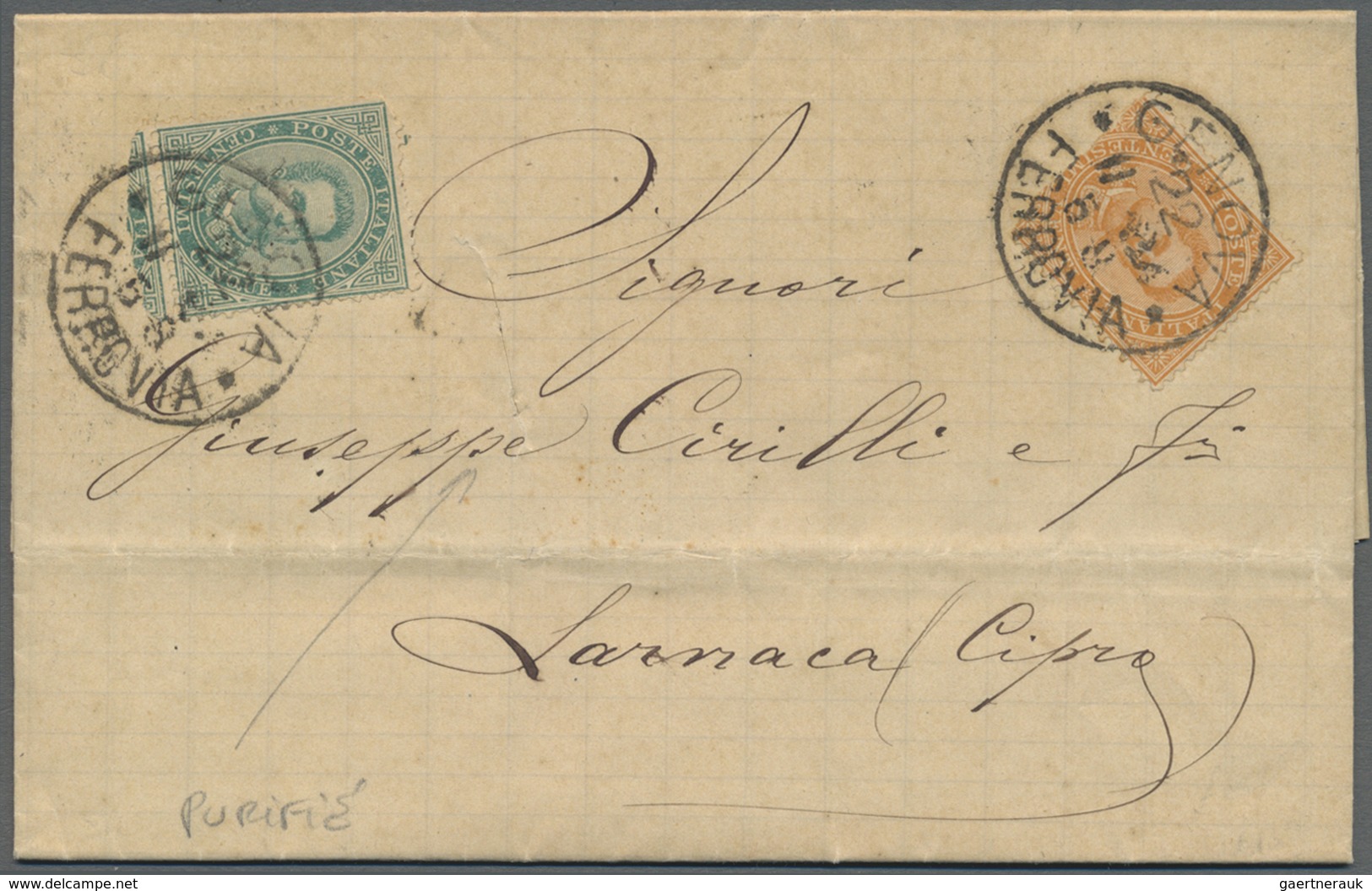 Br Italien: 1884. Disinfected Envelope Written From Genova Dated '22nd Nov 1884' Addressed To Cyprus Be - Marcophilia