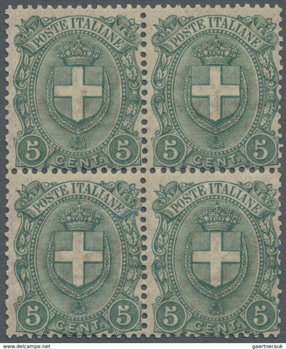 ** Italien: 1896, 5c. Green, BLOCK OF FOUR, Unmounted Mint, Signed Raybaudi. Sass. 67, Ca. 470,- €. - Marcophilie