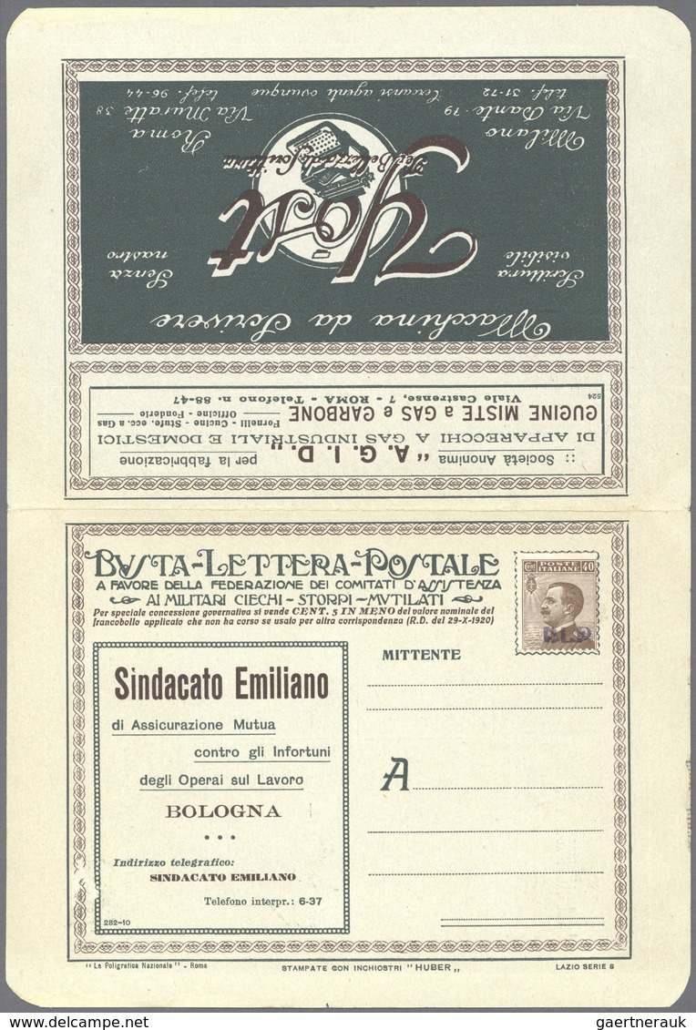 Br Italien: 1921, Reklame-Kartenbrief Mit Victor Emanuel 40 C Braun Mit Violettem Aufdruck "B.L.P.", 11 - Marcophilie