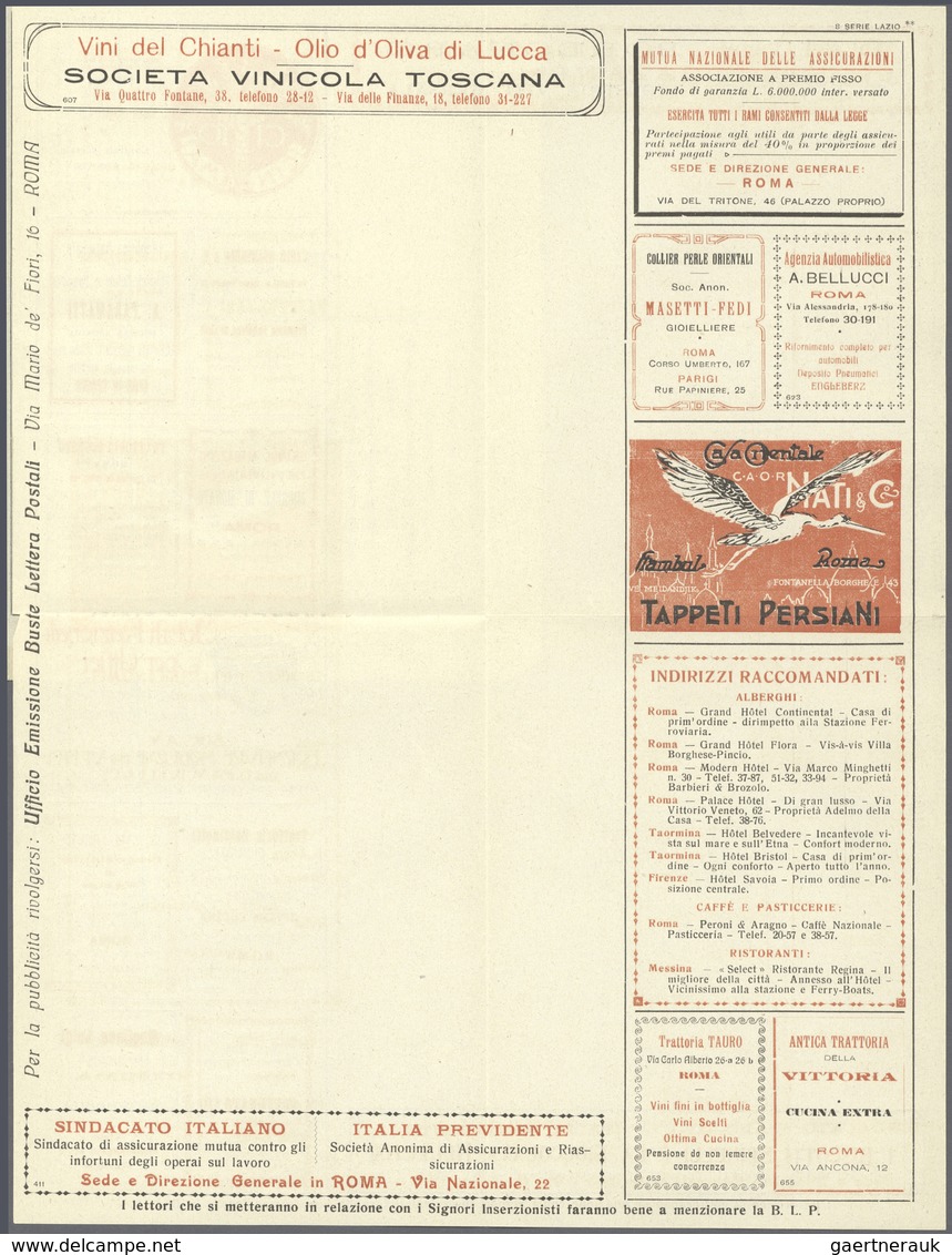 Br Italien: 1921, Reklame-Kartenbrief Mit Victor Emanuel 40 C Braun Mit Violettem Aufdruck "B.L.P.", 11 - Marcophilie