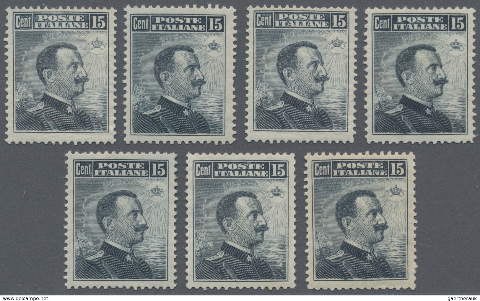 **/* Italien: 1911, 15 C. Schiefer König Viktor Emanuel III. Als 7 Postfrisch/ungebrauchte Ausgaben Einig - Marcophilie