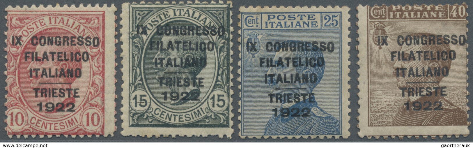 **/* Italien: 1922, "Congresso Filatelico" 10 C. - 40 C., Complete Set With 4 Stamps, Mint Never Hinged ( - Poststempel