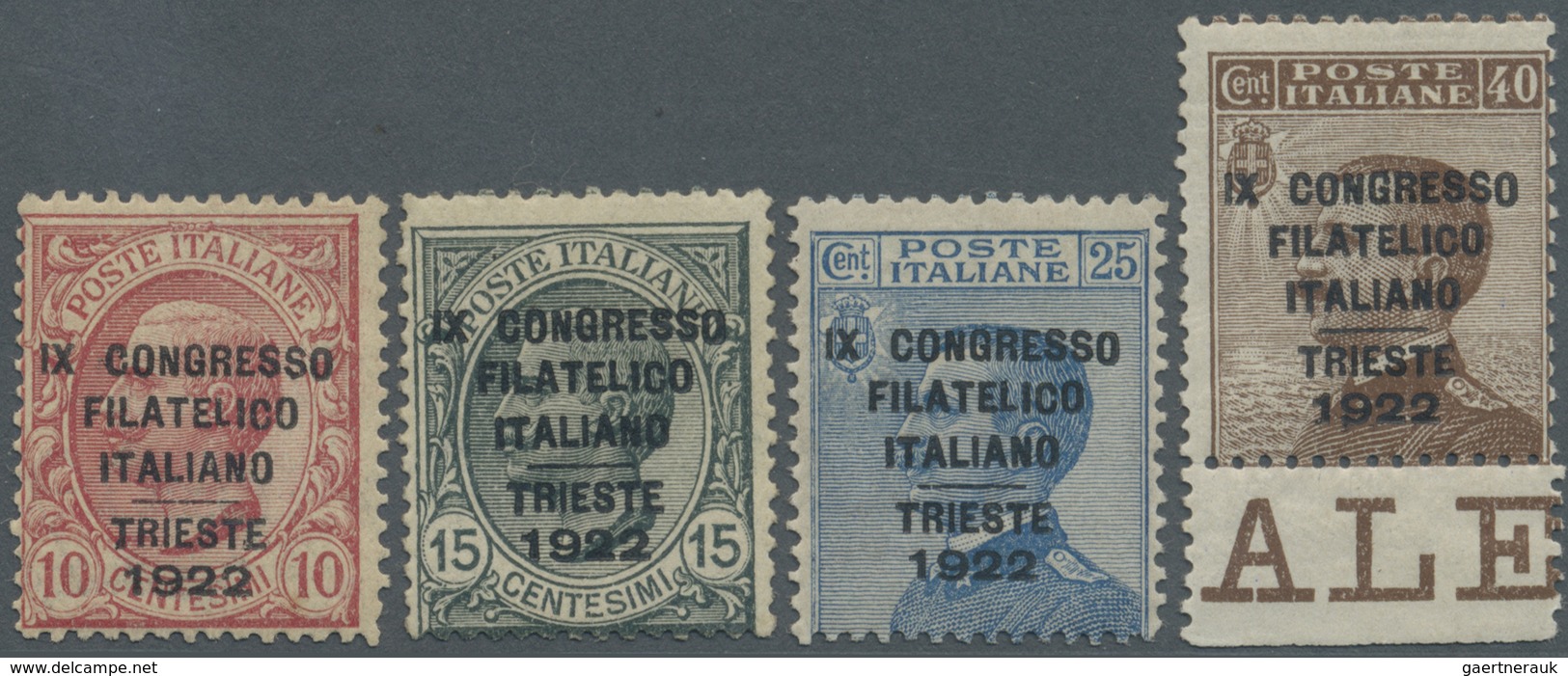 * Italien: 1922, Philatelic Congress Triest, Complete Set Mint O.g., Several Signatures, E.g. A.Diena, - Marcophilie