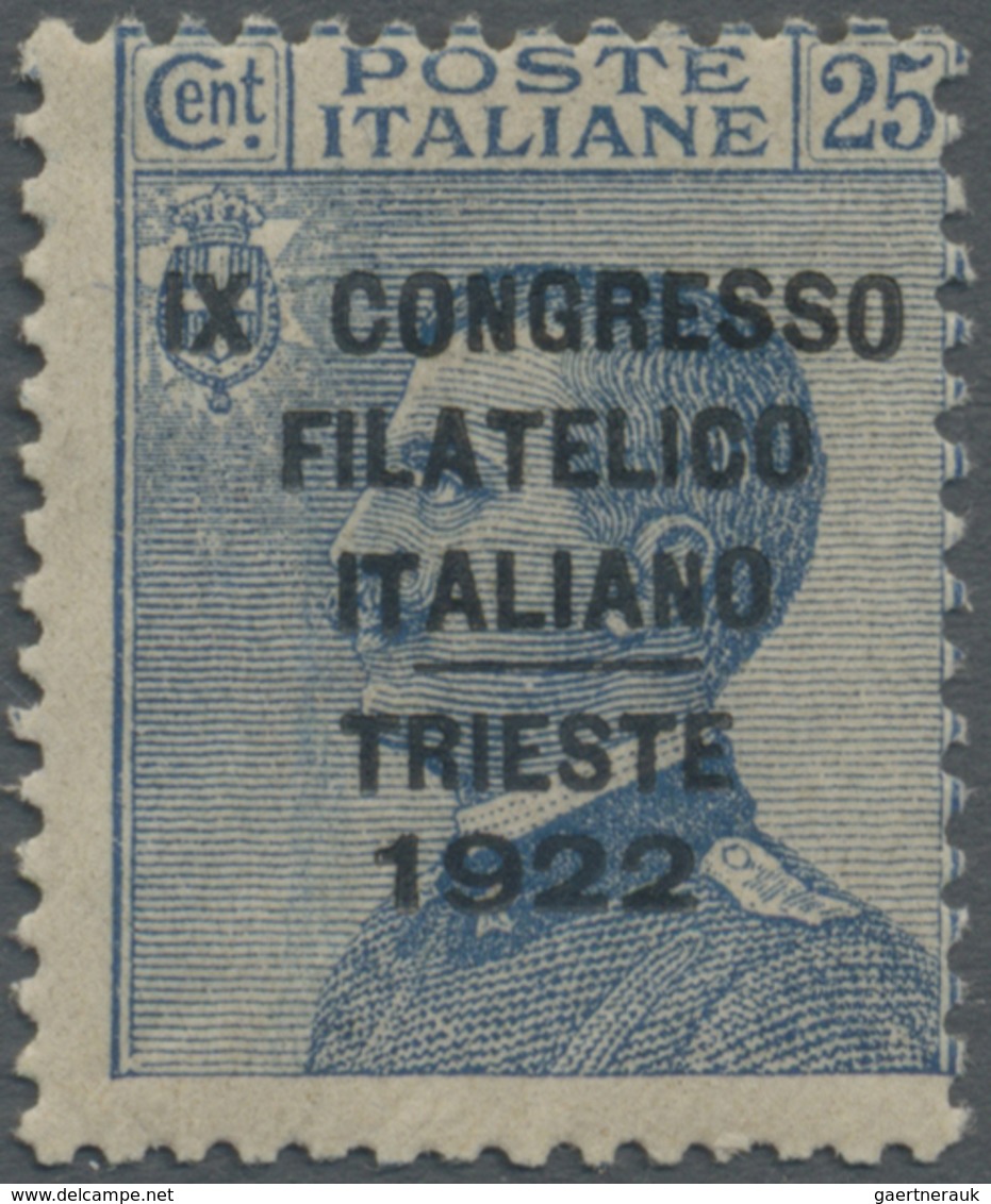 ** Italien: 1922, Philatelic Congress, 25c. Blue Showing Overprint Variety "3rd Line Of Overprint Shift - Marcophilie