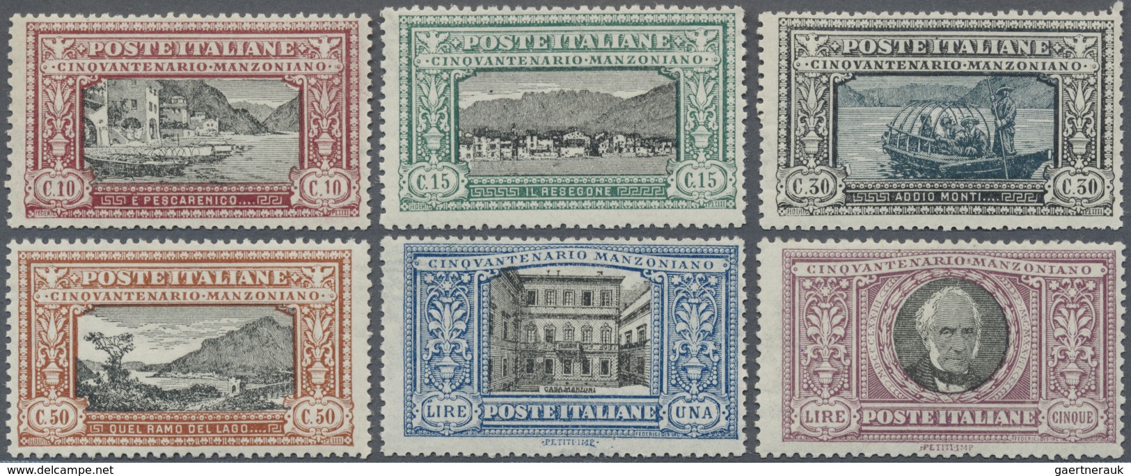 ** Italien: 1923, Manzoni,10c. To 5l., Complete Set Of Six Values, Fresh Colours, Well Perforated, Unmo - Marcophilie