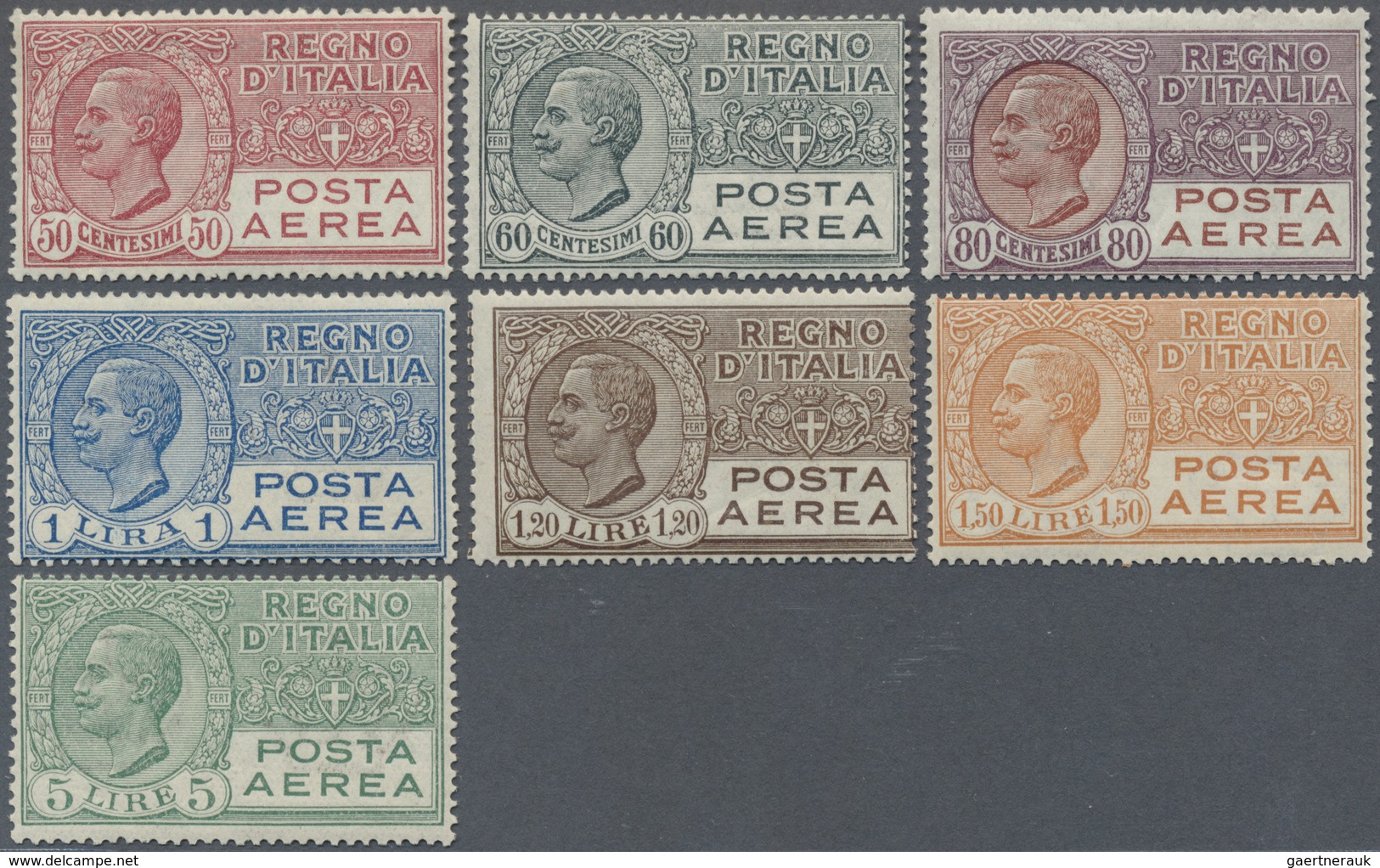 **/ Italien: 1926/1928, Airmails, 50c. To 5l., Set Of Seven Values, Unmounted Mint. Sass. PA2A/7, 450,- - Marcophilie