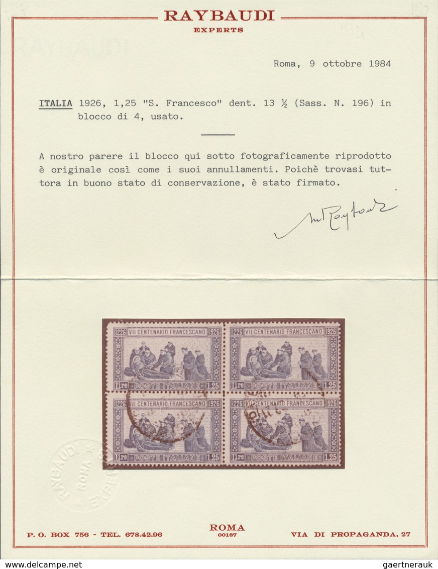 O/ Italien: 1926, San Francesco, 1.25l. Blue In Rare Perf. 13½, Used BLOCK OF FOUR, Some Unobstrusive I - Marcophilie