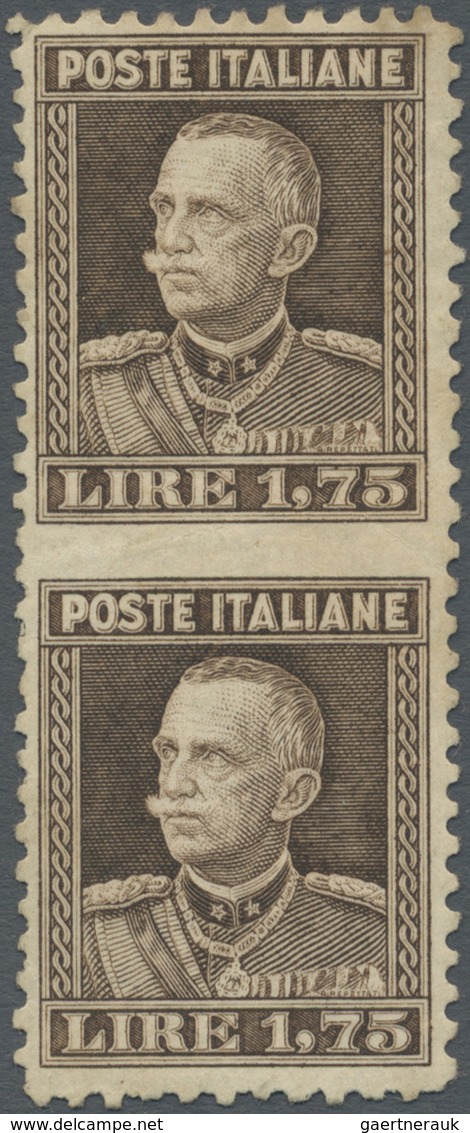 ** Italien: 1927, Viktor Emanuel III. 1.75 Lire Braun Im Senkrechten Paar MITTE UNGEZÄHNT, Postfrisch ( - Marcophilie