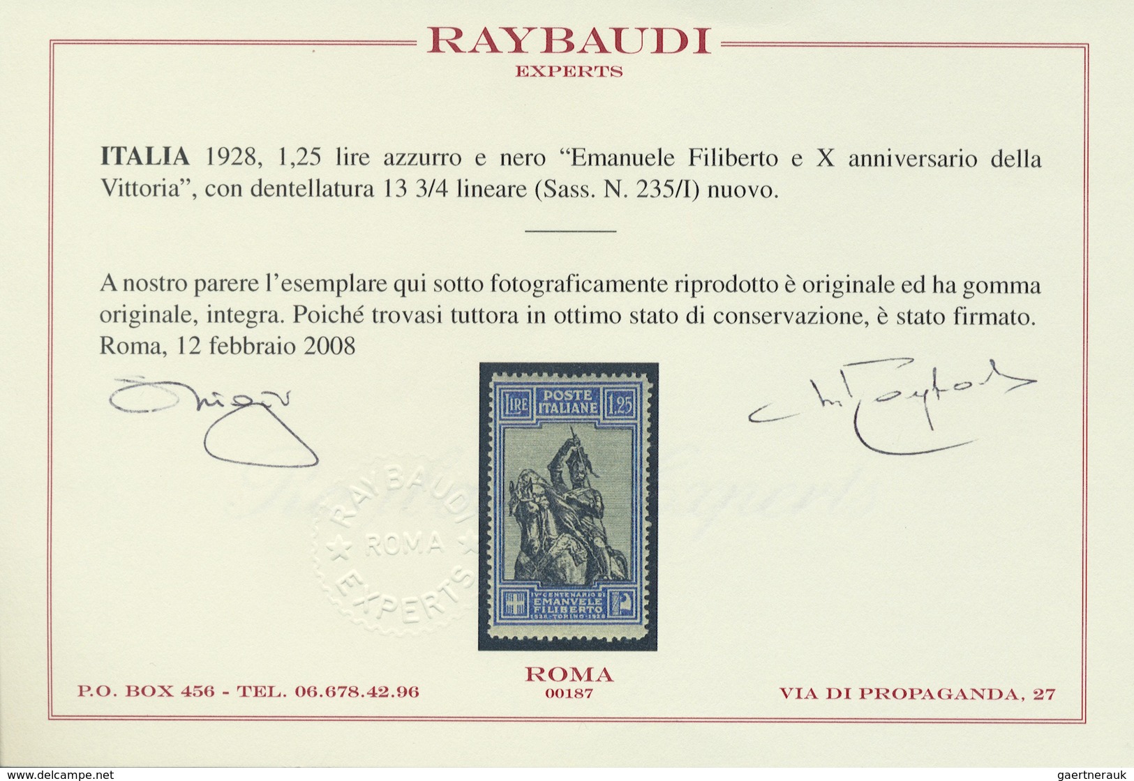 ** Italien: 1928, Reiterstandbild Herzog Emanuel Philiberts Von Savoyen 1.25 Lire Blau/schwarz In Der S - Marcophilie