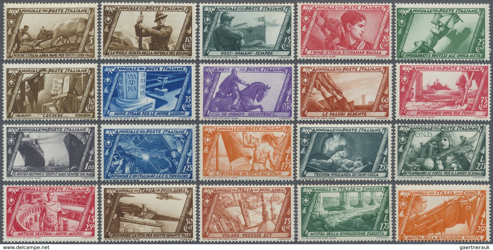 ** Italien: 1932, March To Rome, Complete Set Of 20 Values (few With Natural Brownish Gum Toning, Menti - Marcophilie