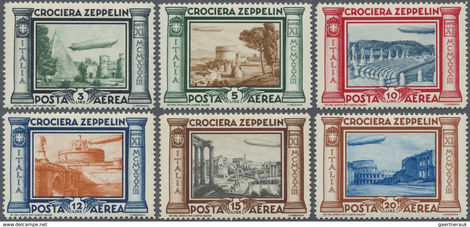 **/ Italien: 1933, Zeppelin, 3l. To 20l., Complete Set Of Six Values, Unmounted Mint. Sass. PA45/50, 400 - Marcophilie