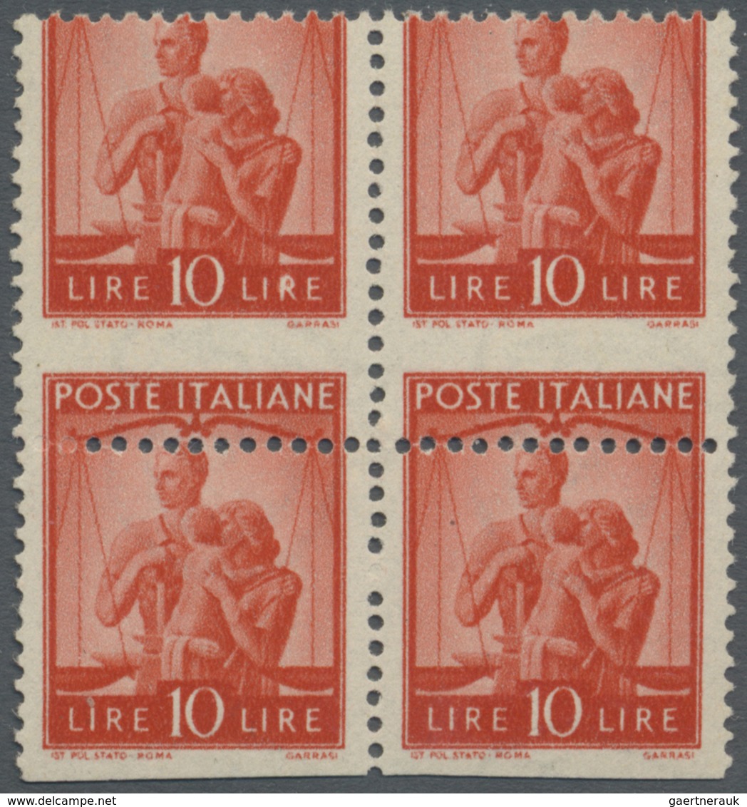 **/ Italien: 1947, Freimarke 'Demokratie' 10 L. Rotorange Im Viererblock Mit Starker Waagr. VERZÄHNUNG D - Marcophilie