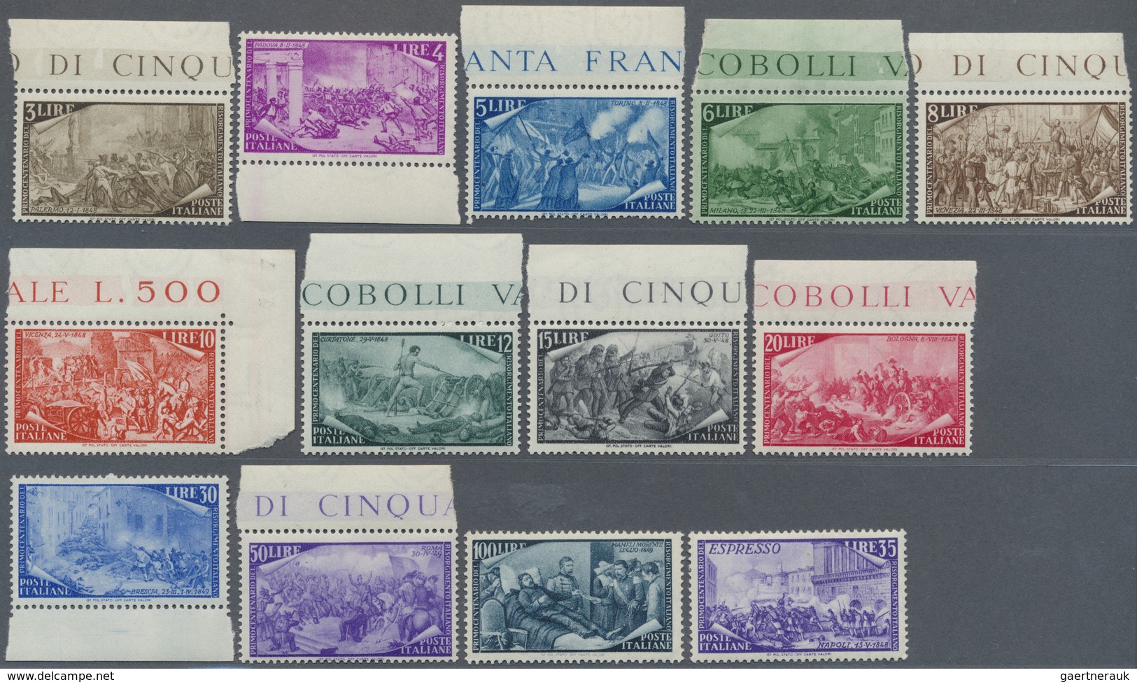 ** Italien: 1948, 100th Anniversary Of Revolution, 3l. To 100l., Complete Set Of 13 Values, Mainly With - Marcophilie