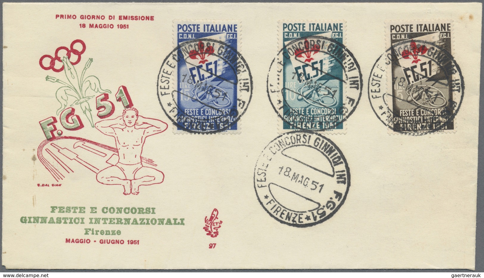 Italien: 1951, Gymnastic Competition, Complete Set On Illustrated F.d.c. (two Tiny Toning Spots At U - Marcophilie
