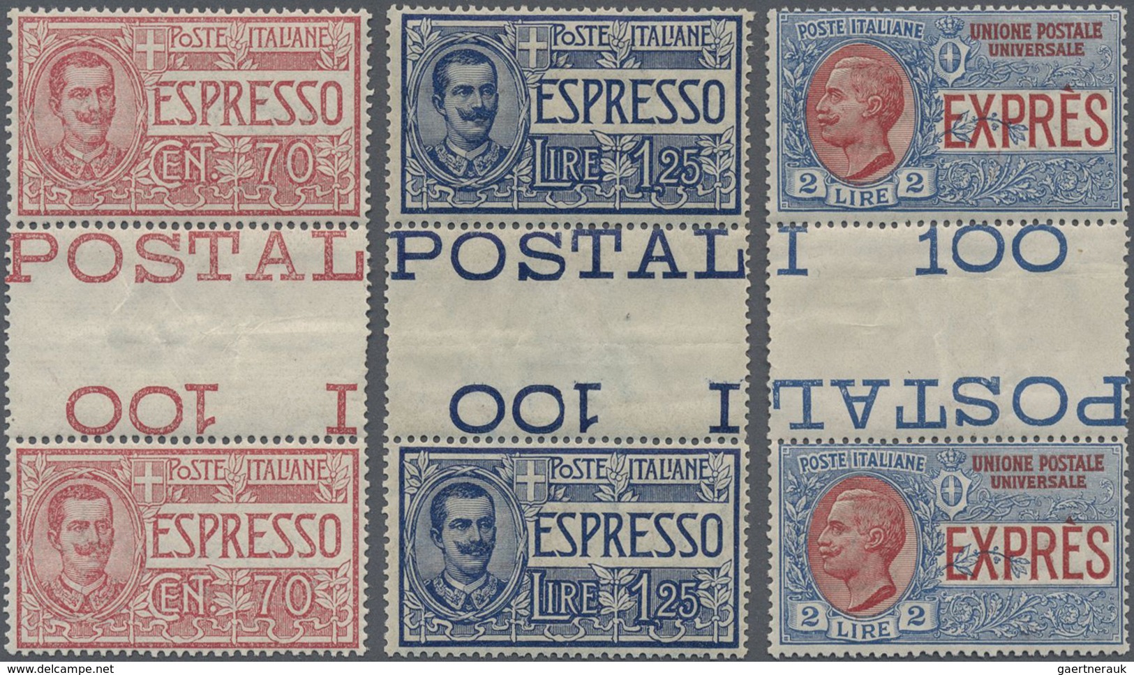 ** Italien - Zusammendrucke: 1925/1926 3 Express-Stamps In Vertical Gutter Pairs. Each Folded And Signe - Zonder Classificatie