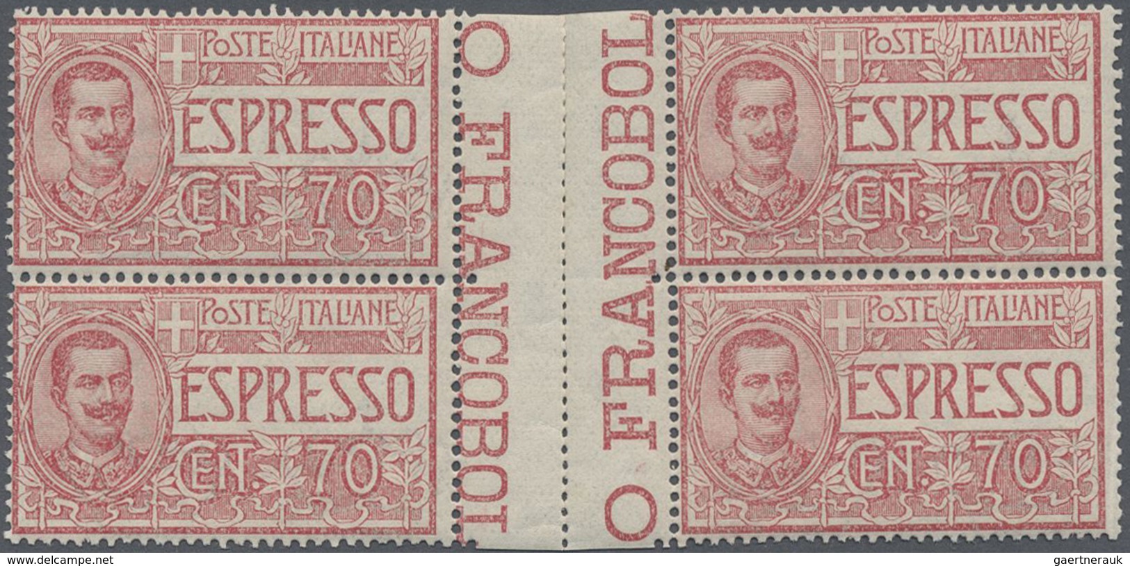 ** Italien - Zusammendrucke: 1925: 70 C Express Stamp, Block Of Four With Horizontal Gutter Inbetween. - Non Classés