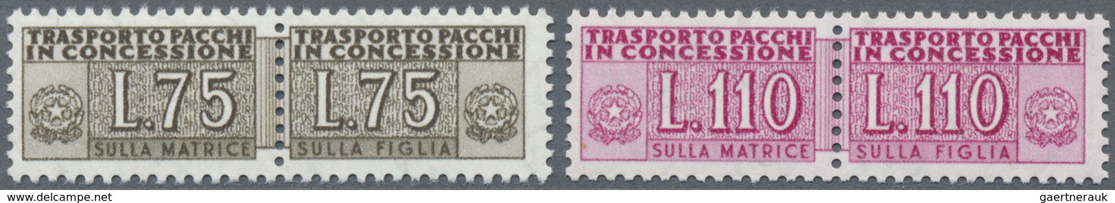 ** Italien - Gebührenmarken: Paketzustellung: 1955, 75 L. Sepia And 110 L. Red Lilac With Watermark 4, - Postpaketten