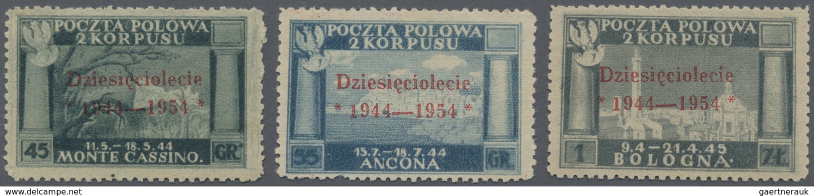 (*) Italien - Militärpostmarken: Feldpost: 1945, "POCZTA POLOWA 2. KORPUSU" 45 Gr., 55 Gr. And 1 Zt. Ove - Militärpost (MP)