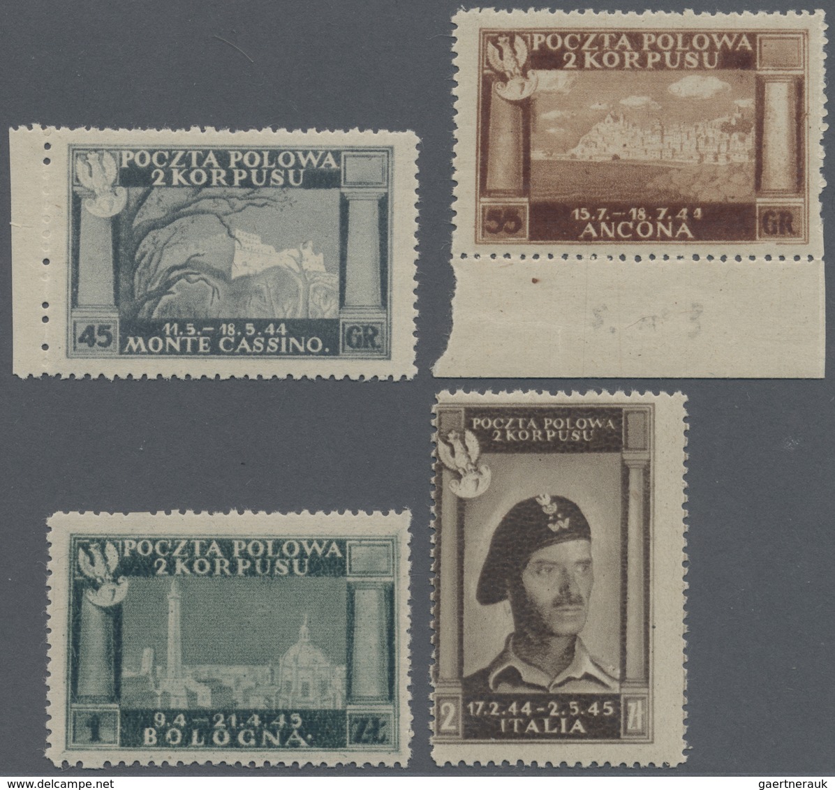 ** Italien - Militärpostmarken: Feldpost: 1945, "POCZTA POLOWA 2. KORPUSU" 45 Gr., 55 Gr., 1 Zt. And 2 - Militaire Post (PM)