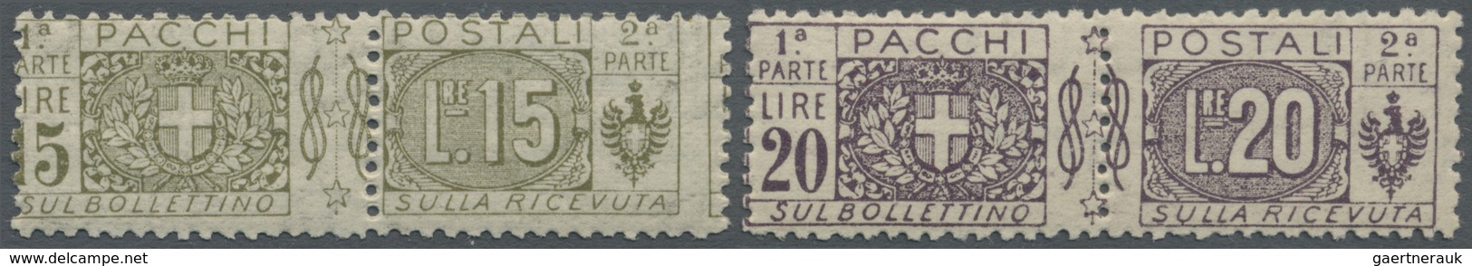 ** Italien - Paketmarken: 1922, Wappen Und Wertziffer 15 L. Olivgrau Und 20 L. Bräunlichlila Mit Wz. Kr - Colis-postaux