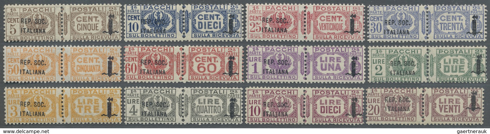 ** Italien - Paketmarken: 1944, "PEPUBBLICA SOCIALE" Overprints, 5c. Brown To 20l. Lilac, Complete Set - Colis-postaux