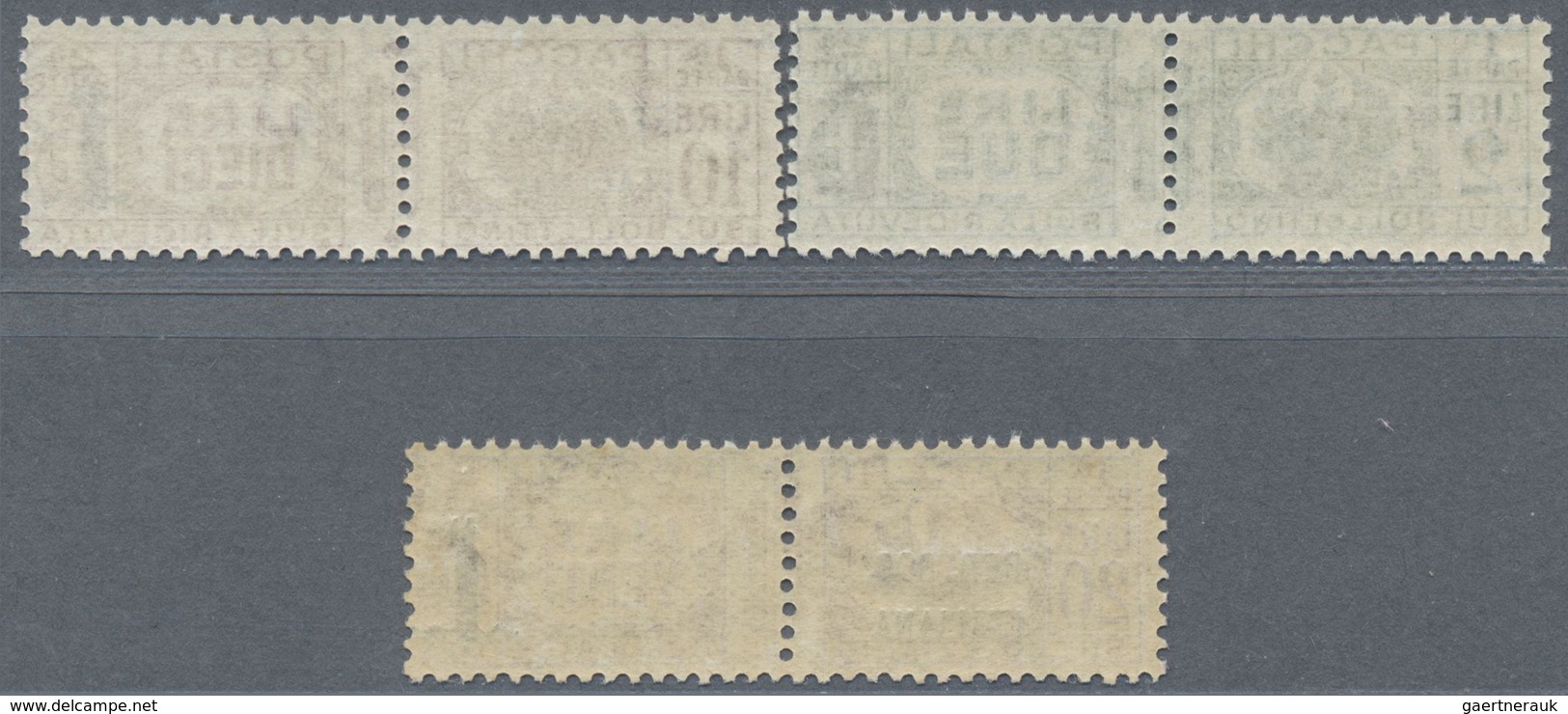 ** Italien - Paketmarken: 1944, "REPUBBLICA SOCIALE" Overprints, 2l. Green, 10l. Lilac And 20l. Lilac, - Postpaketten