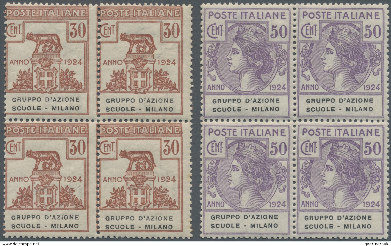 **/ Italien - Portofreiheitsmarken: 1924, GRUPPO D'AZIONE SCUOLE-MILANO, Complete Set Of Four Stamps As - Zonder Portkosten