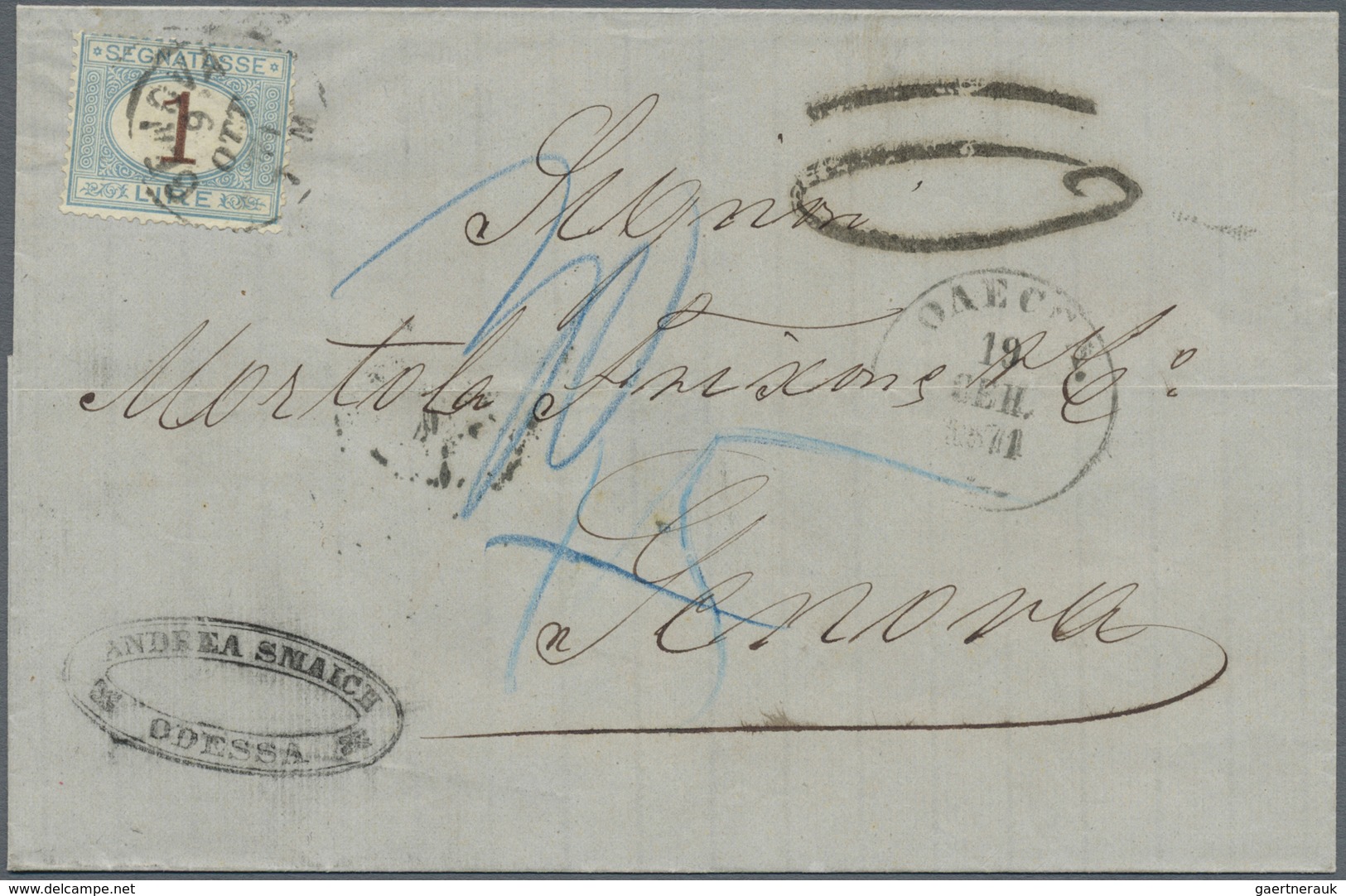 Br Italien - Portomarken: 1871, Two Unfranked Letters From TAGANROG Respectively ODESSA Each Sent To GE - Strafport