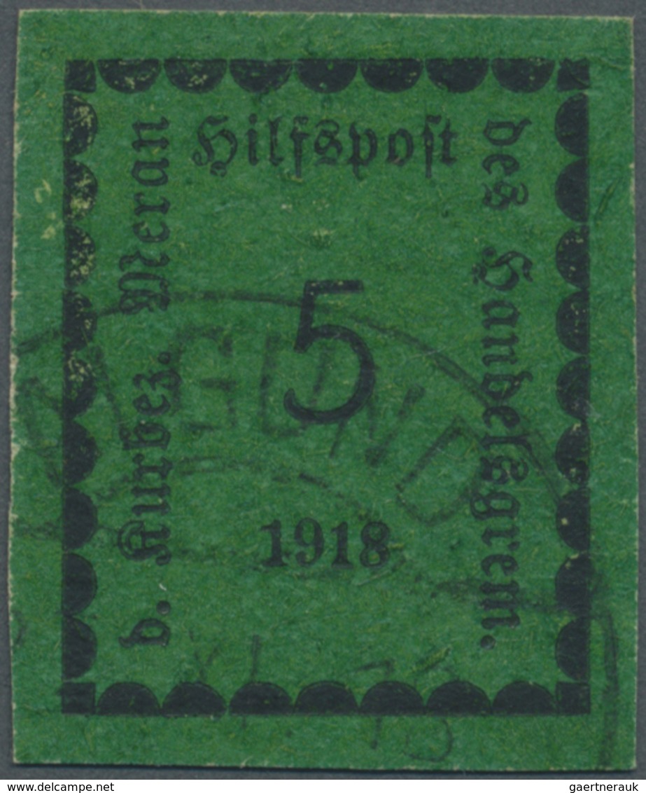 O Italien - Lokalausgaben 1918 - Meran: 1918: Hilfspost Meran, 5 Heller Smaragd (dunkel) Mit „Abklatsc - Merano