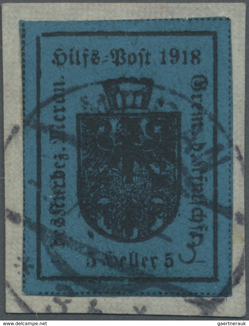 Brfst Italien - Lokalausgaben 1918 - Meran: 1918 Hilfspost Meran 5 Heller Dunkelblau Gestempelt Meran (Ste - Merano