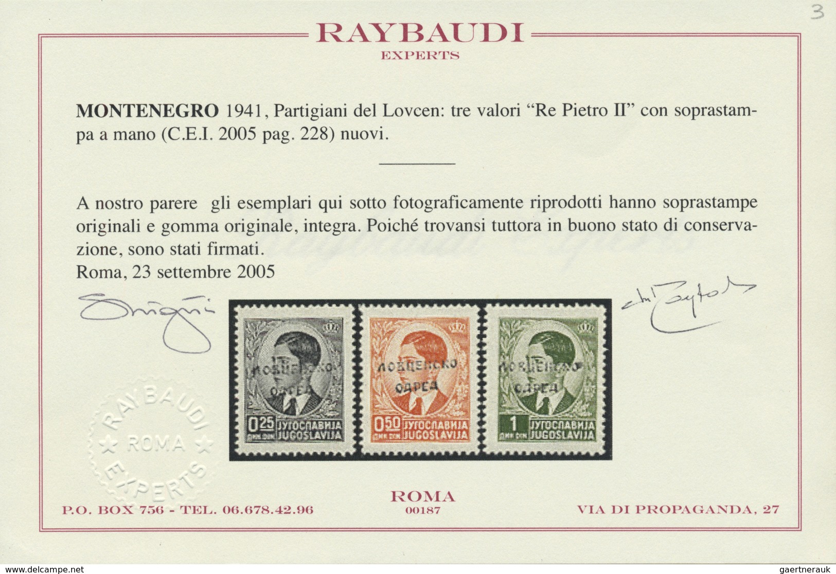 ** Italienische Besetzung 1941/43 - Montenegro: 1941 LOVCEN PARTISAN STAMPS Complete Set Of Three, Mint - Montenegro