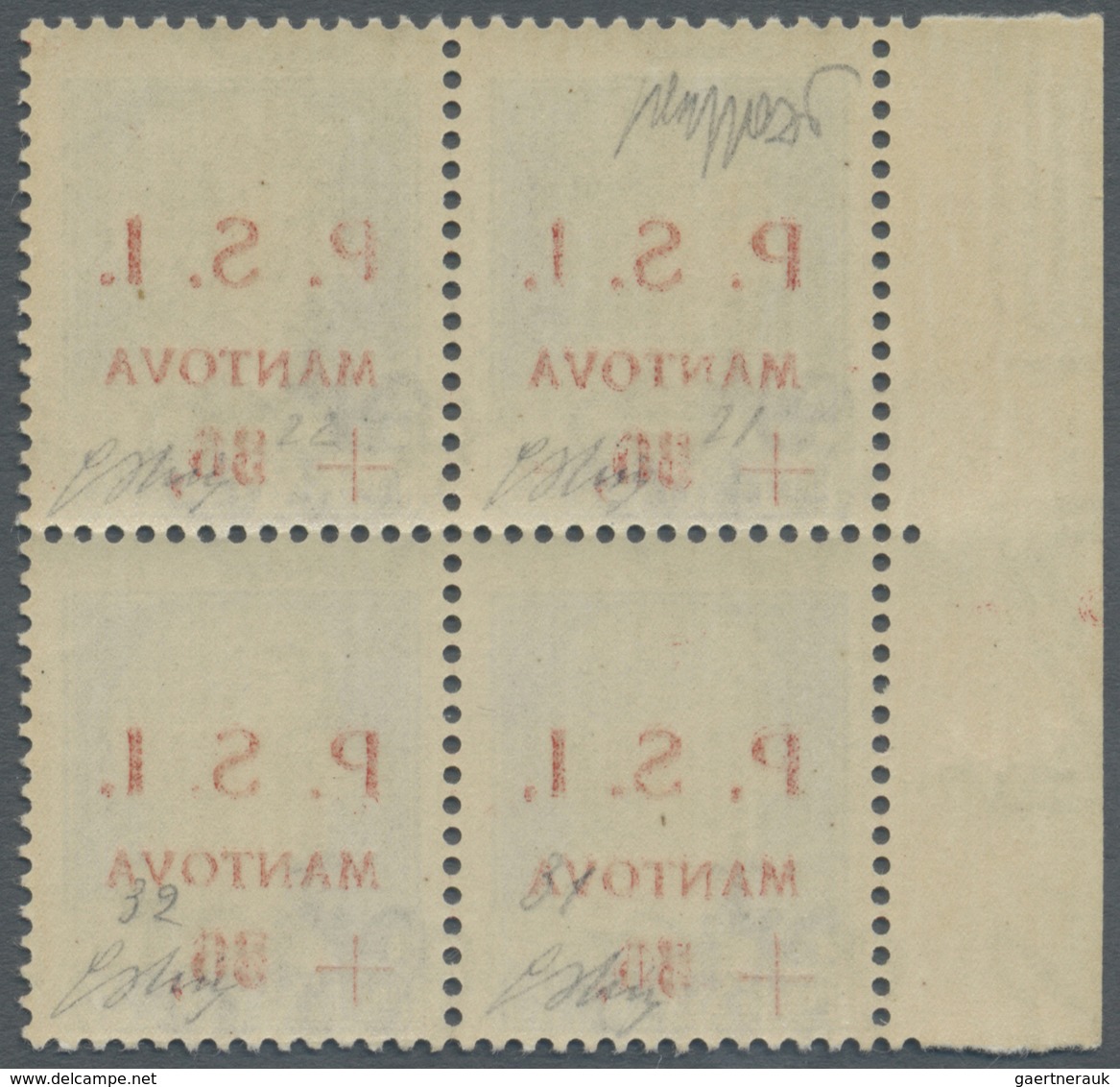 **/ Italien - Lokalausgaben 1944/45 - Mantova: 1944, 25 On 25l. Slate, Marginal Block Of Four, Unmounted - Autres & Non Classés