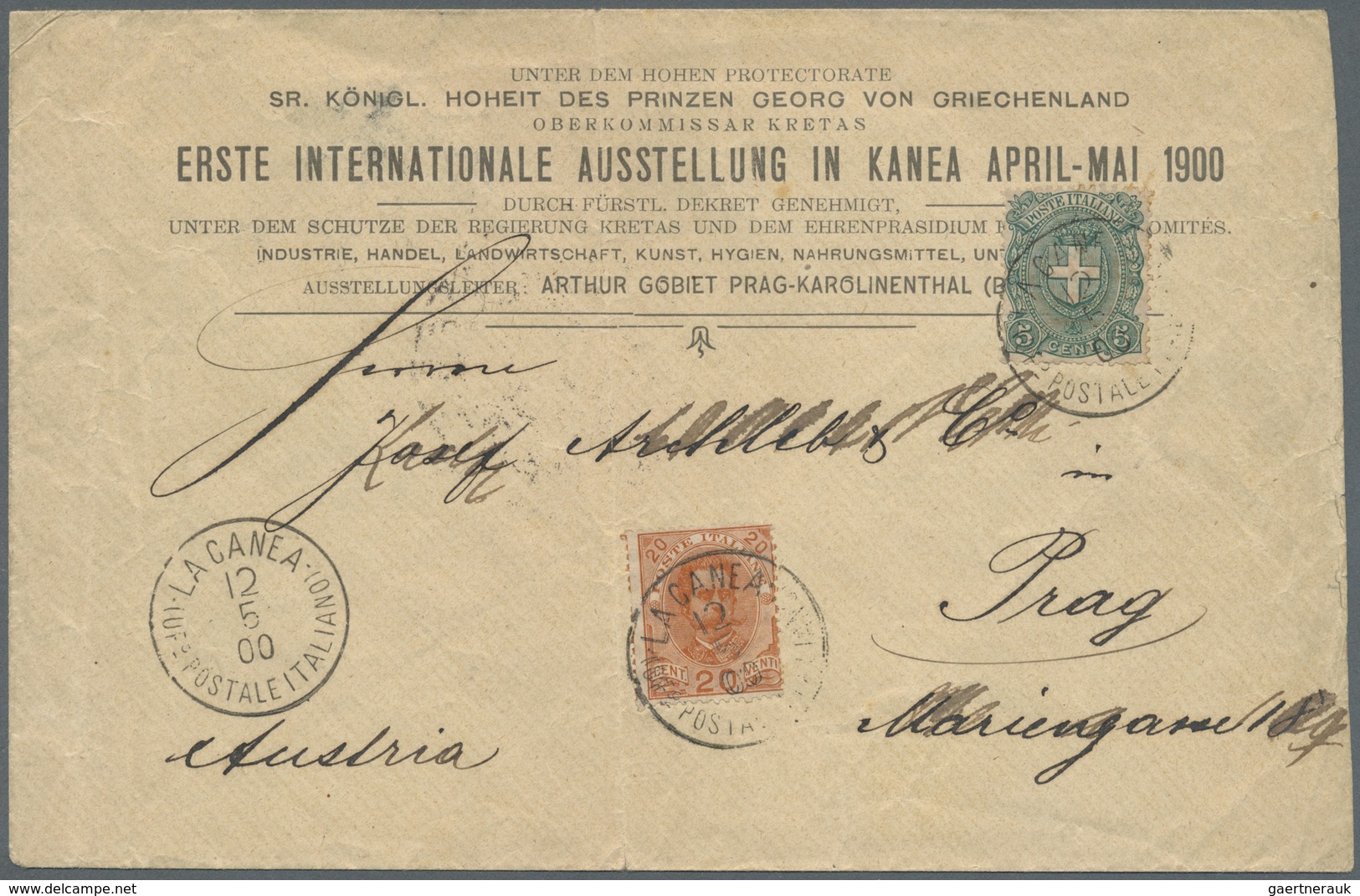 Br Italienische Post Auf Kreta: 1900, Italy 5c. Green And 20c. Orange Tied By "LA CANEA Uff. Postale It - La Canea