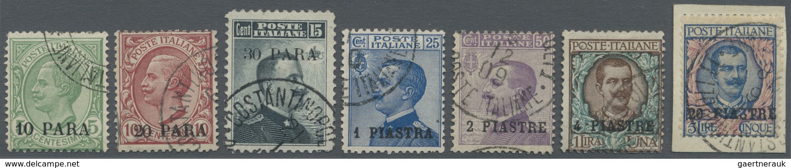 O/Brfst Italienische Post In Der Levante: 1908, 2nd Constantinople Issue, Complete Set Of Seven Values Neatl - Emissions Générales