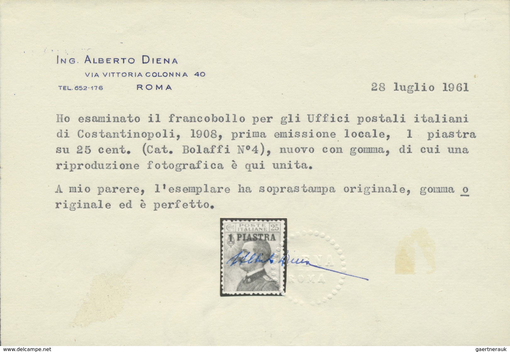 * Italienische Post In Der Levante: 1908, 1pi. On 25c. Blue, Mint O.g. With Hinge Remnants, Some Uneve - Emissions Générales
