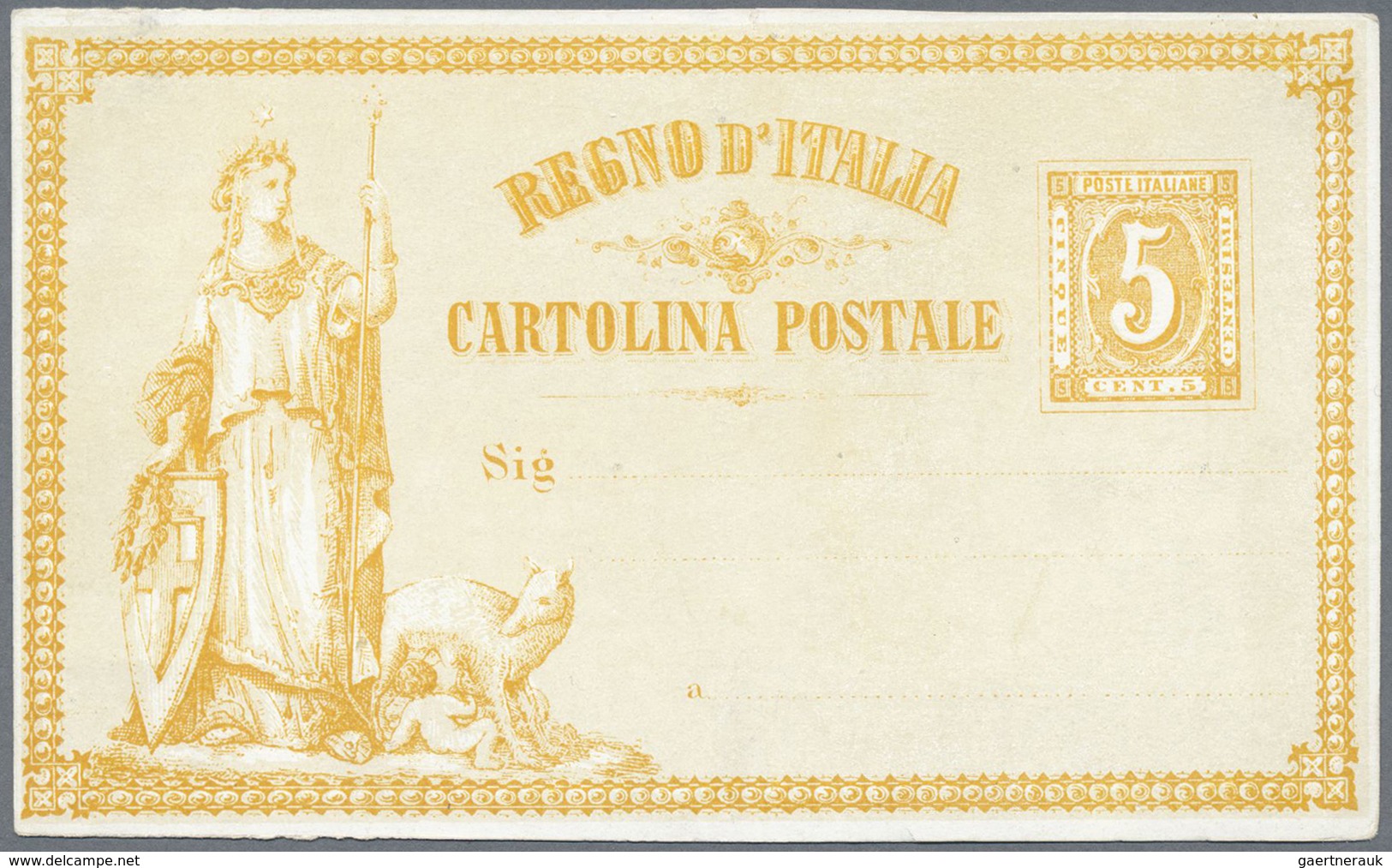 GA Italien - Ganzsachen: 1872: Essay "N. Sanesi, Italia Turrita", 7 Copies In 4 Different Colors, Sligh - Postwaardestukken