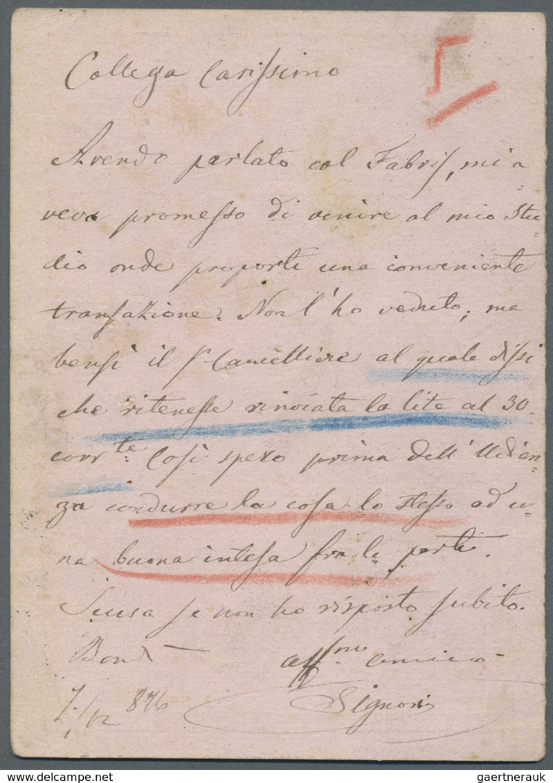 GA Italien - Ganzsachen: 1878: Postal Stationery "Risposta" With Additional "Marca Da Bollo" Lira Una D - Stamped Stationery