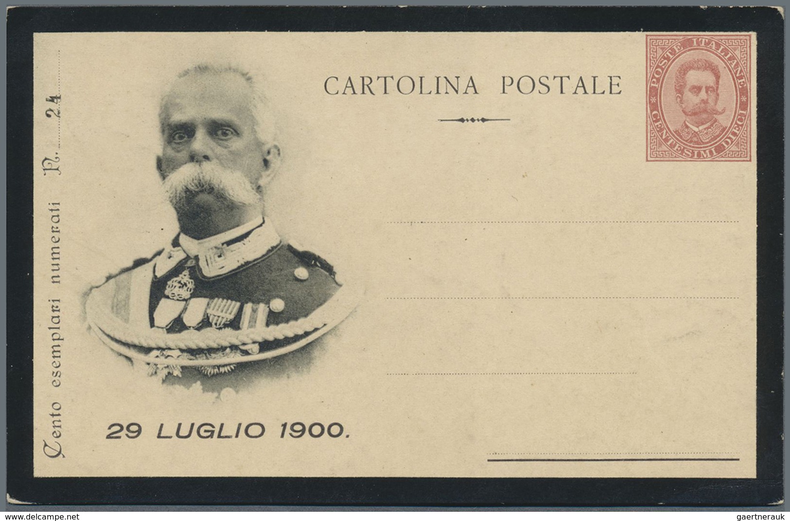 GA Italien - Ganzsachen: 1900: Death Of King Umberto I, Commemorative Mourning Card, Only 100 Cards Pri - Stamped Stationery