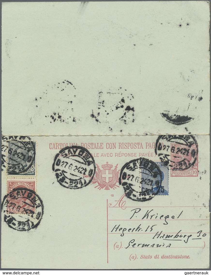 GA Italien - Ganzsachen: 1918, 10/10 C Red On Greenish Stationery Reply Card With Variety "printing Of - Postwaardestukken