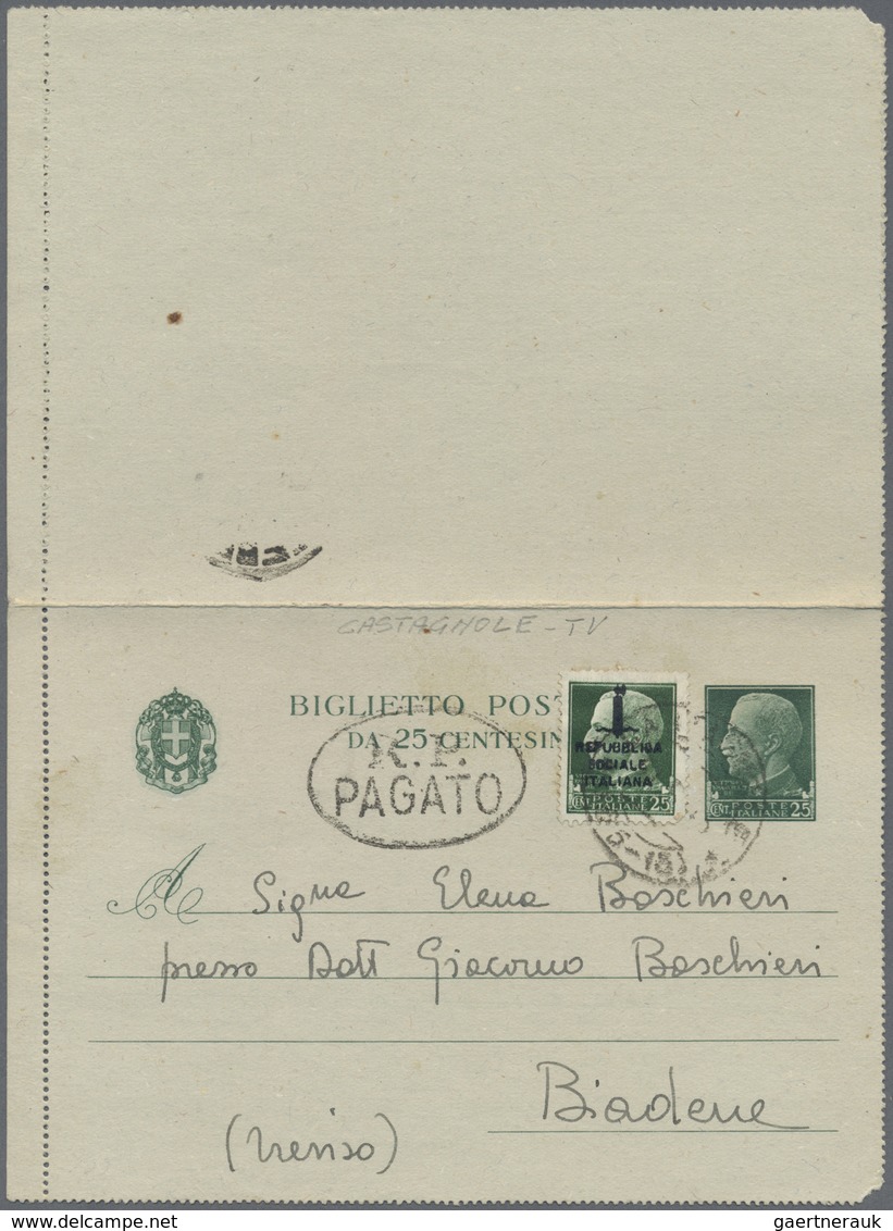 GA Italien - Ganzsachen: 1944/1945: Postal Stationery Card 30 C Brown, Posted "DOLEDO 15 10 44" With Ov - Postwaardestukken
