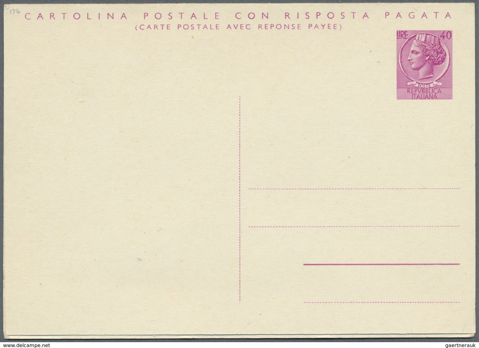 GA Italien - Ganzsachen: 1961: 40 L. + 40 L. Double Postal Stationery Card, "40 L Bilingual", Very Fine - Entiers Postaux