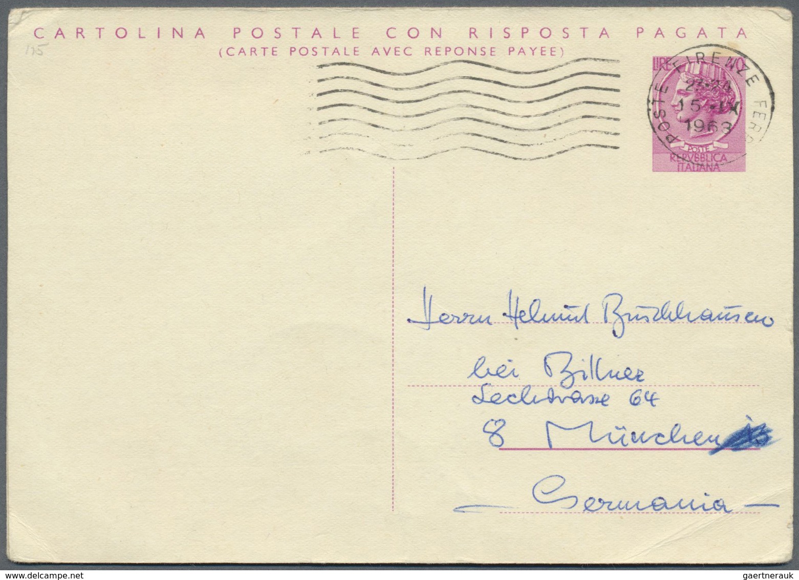 GA Italien - Ganzsachen: 1961: 40 L. + 40 L. Double Postal Stationery Card, "40 L Bilingual", Two Undiv - Entiers Postaux