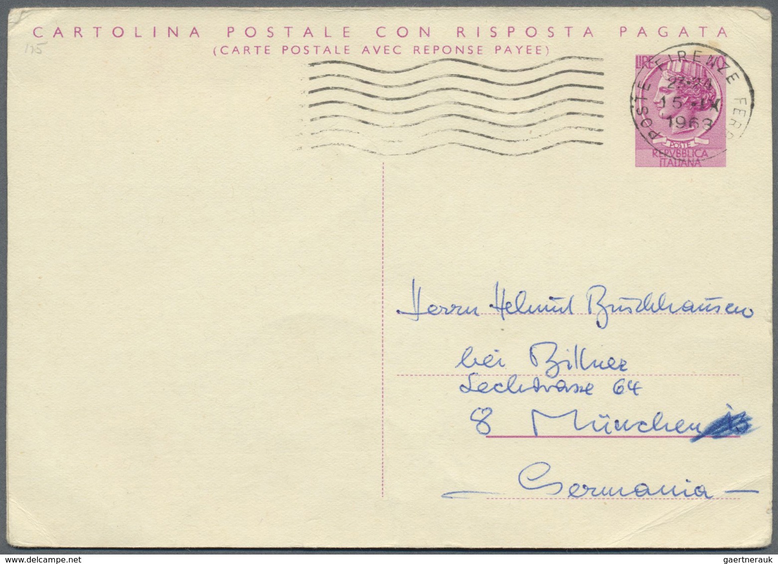 GA Italien - Ganzsachen: 1961: 40 L. + 40 L. Double Postal Stationery Card, "40 L Bilingual", Two Undiv - Postwaardestukken