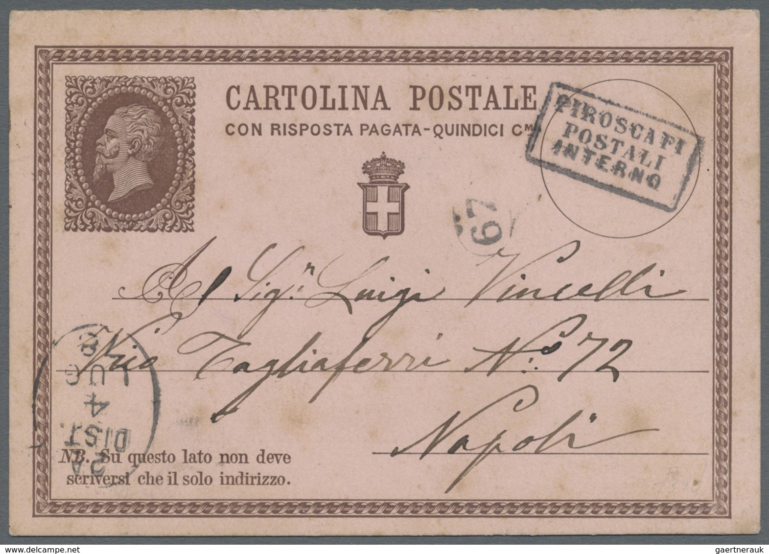 GA Italien - Stempel: 1878, Italian Postal Stationery "Cartolina Postale Con Risposta Pagata Quindici C - Marcofilie