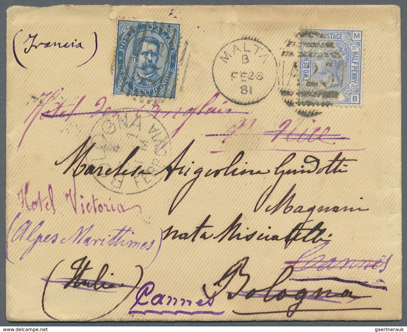 Br Italien - Besonderheiten: 1881. Envelope To Italy (backside Small Flap Part Missing) Bearing Great B - Zonder Classificatie