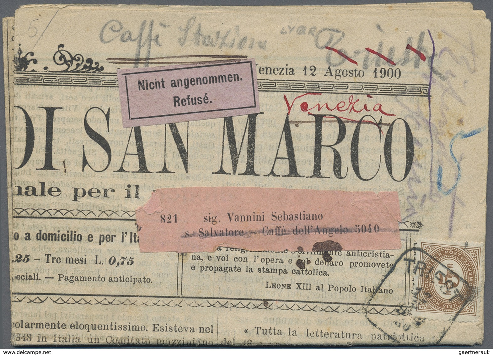 Br Italien - Besonderheiten: 1900, Flate-rate Franked Newspaper "IL VESSILLO DI SAN MARCO" From Venezia - Non Classés