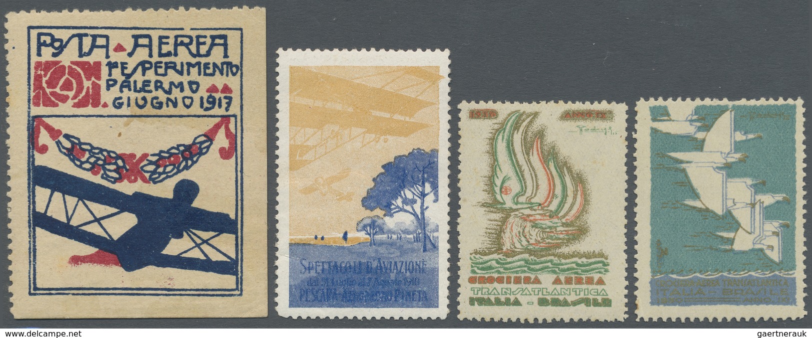 */(*) Italien - Besonderheiten: 1917-30 Ca.: Four Different Airmail Vignettes Including A 1917 Vignette Fo - Non Classés
