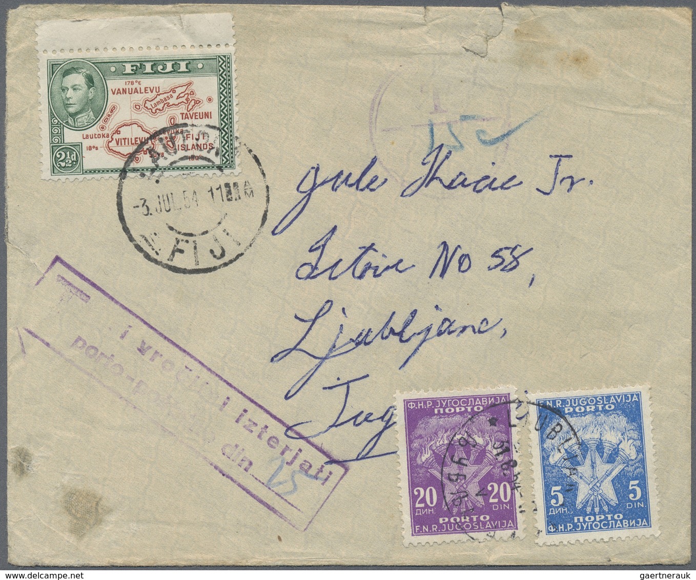 Br Jugoslawien - Portomarken: 1954. Envelope (tear At Top, Flap Partly Missing) Addressed To Ljubljana - Strafport